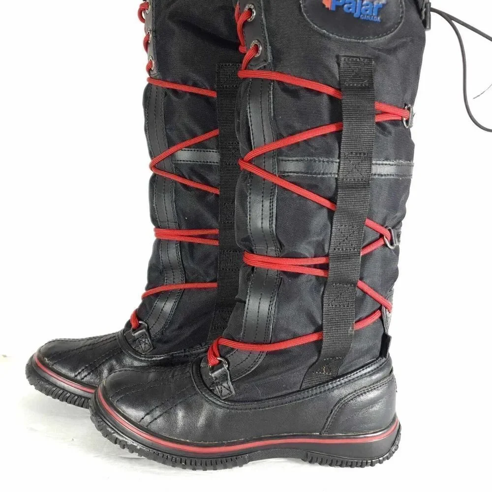 Pajar Women's US 6-6,5 Black Waterproof Lace Up Grip Insulated Tall Snow Boots